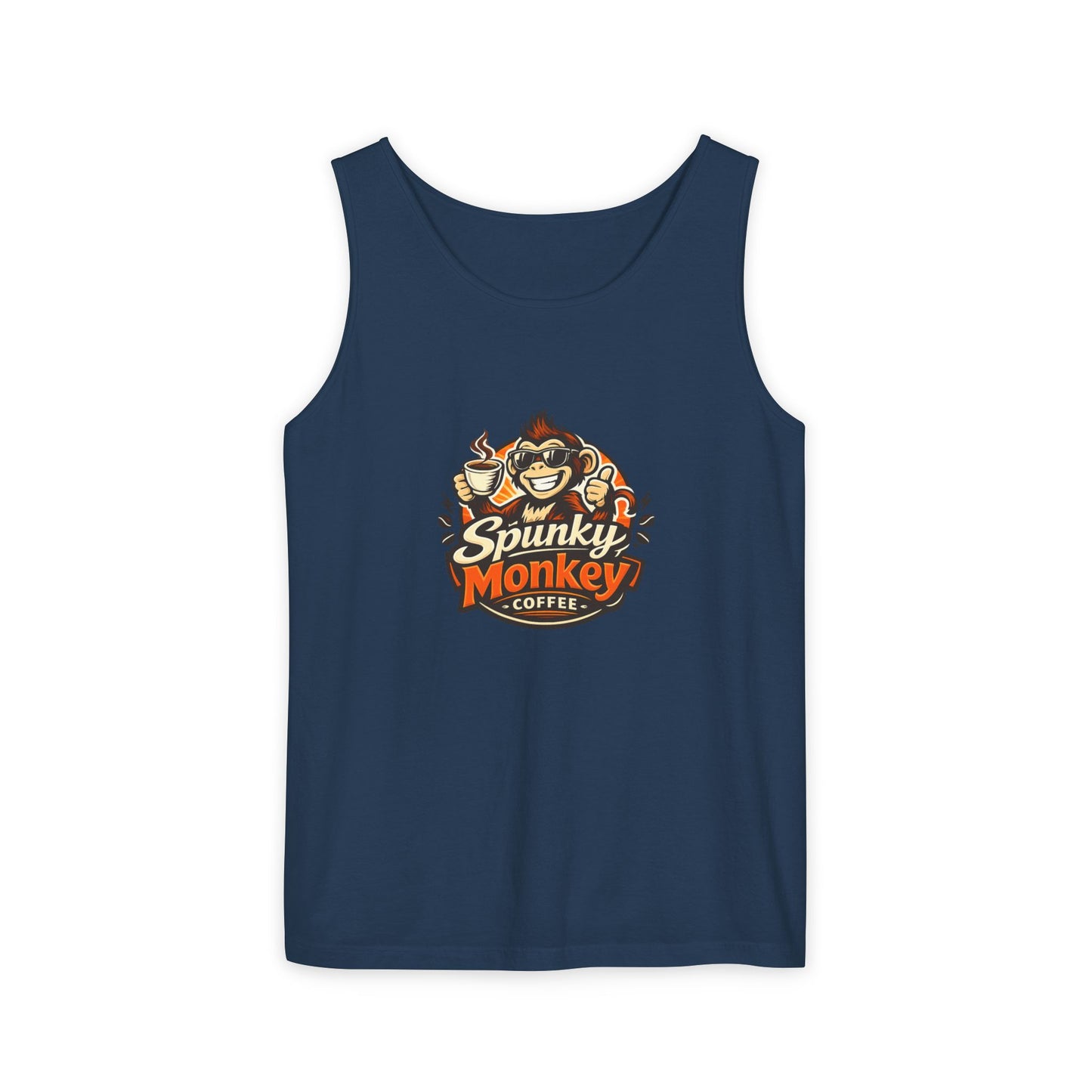 Spunky Monkey Coffee Logo Tank Top — "Get Spunky!" Retro Coffee Shop Graphic