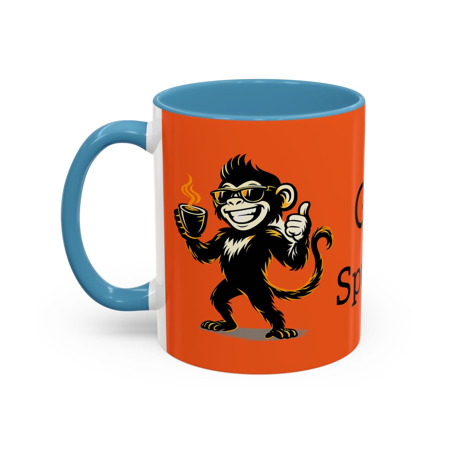 Get Spunky Coffee Mug — Fun Monkey Coffee Cup, Bold Orange Accent (11/15oz)