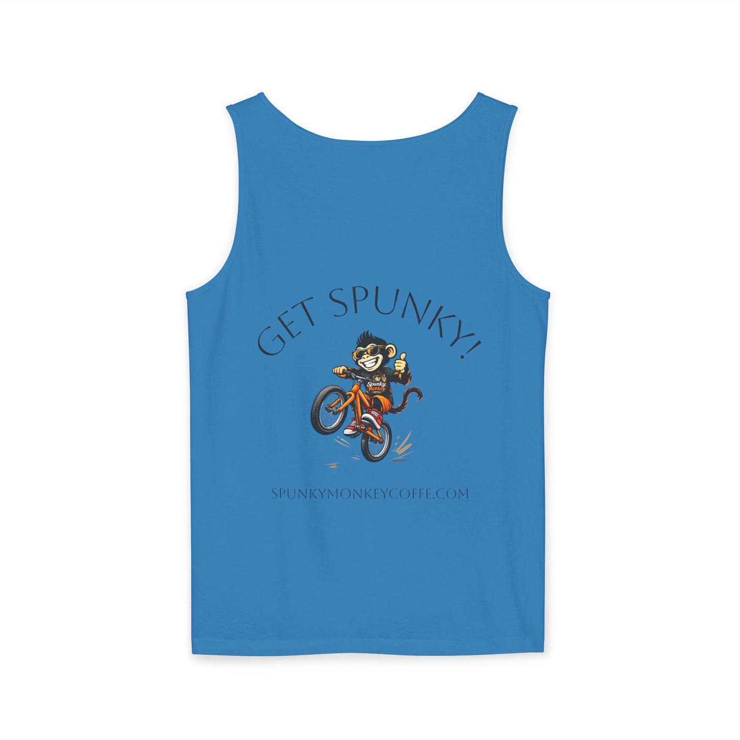 Spunky Monkey Coffee Logo Tank Top — "Get Spunky!" Retro Coffee Shop Graphic