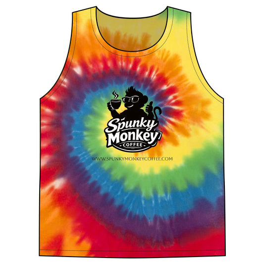 Spunky Monkey Coffee Tie-Dye Tank Top — Spunky Monkey Coffee "Be Spunky!" Spiral Logo Tee