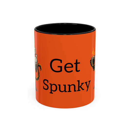 Get Spunky Coffee Mug — Fun Monkey Coffee Cup, Bold Orange Accent (11/15oz)