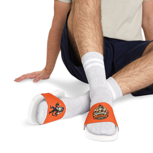 Slide Sandals — Orange “Spunky Monkey” Logo Slides for Men