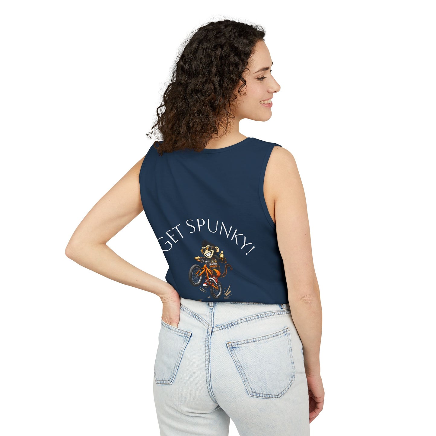 Spunky Monkey Coffee Logo Tank Top — "Get Spunky!" Retro Coffee Shop Graphic