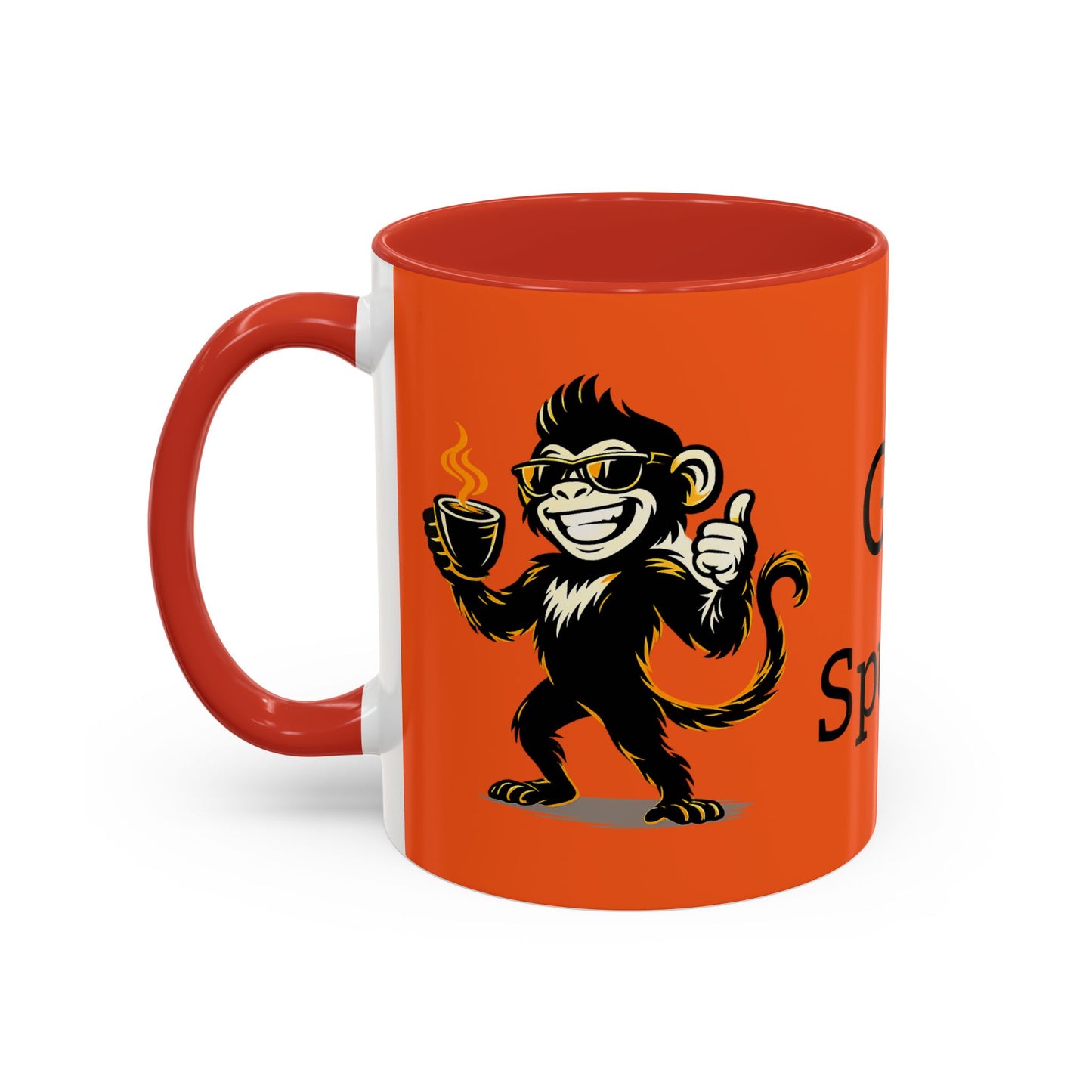 Get Spunky Coffee Mug — Fun Monkey Coffee Cup, Bold Orange Accent (11/15oz)