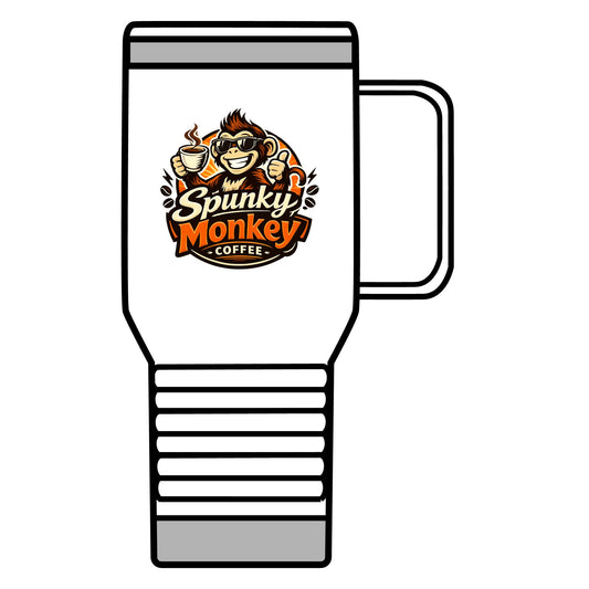 Spunky Monkey 20oz Travel Mug – Insulated Coffee Tumbler with Playful Monkey Logo