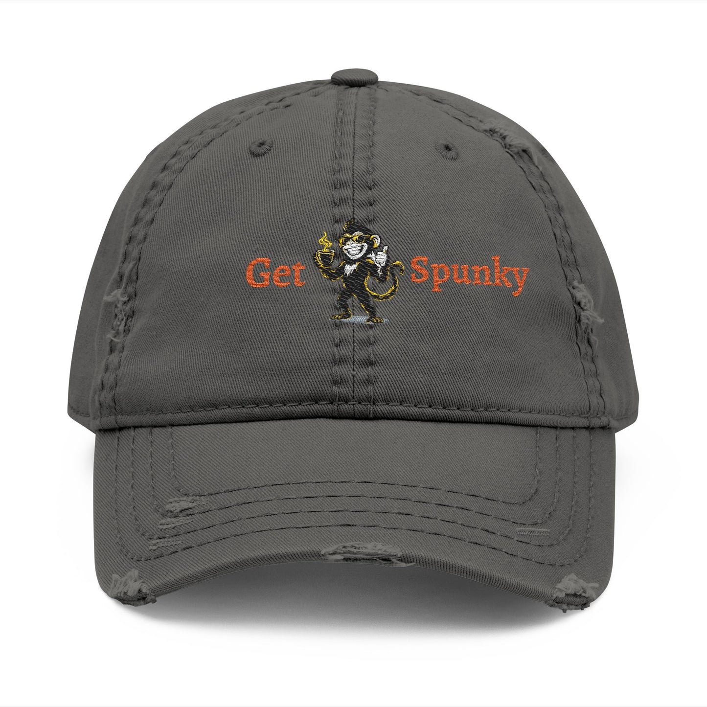Spunky Monkey Embroidered Distressed Dad Hat