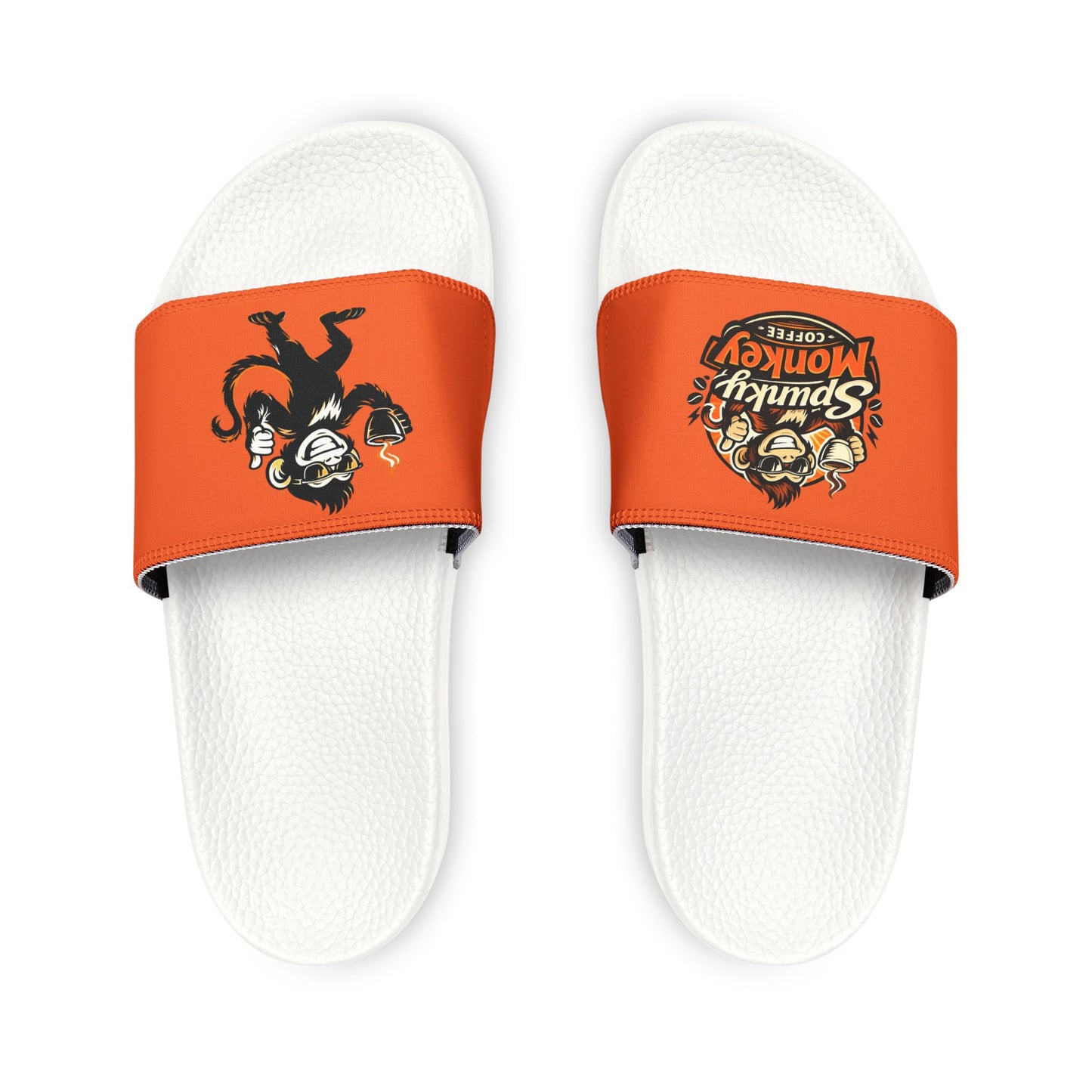 Slide Sandals — Orange “Spunky Monkey” Logo Slides for Men