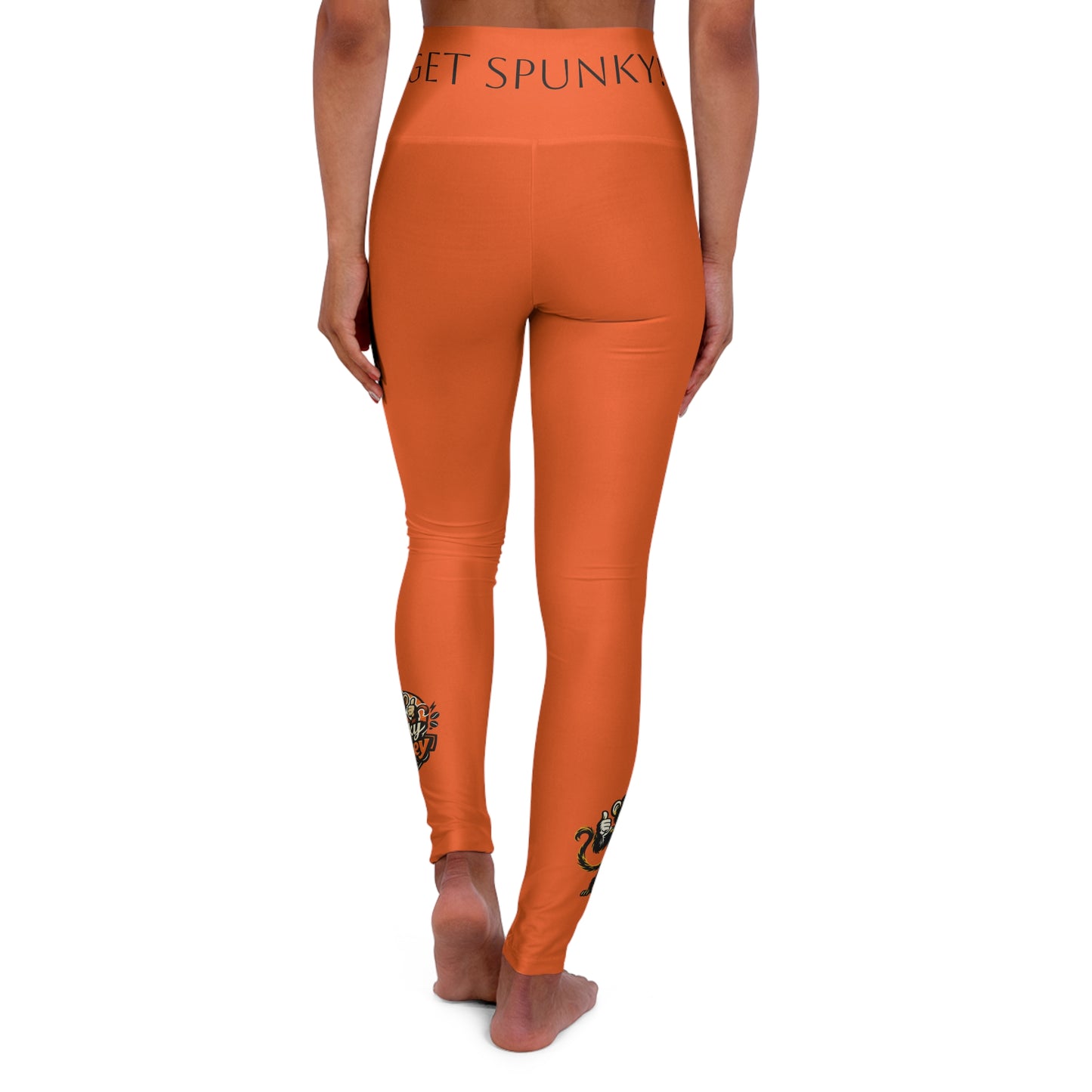 Orange High-Waist Yoga Leggings with Get Spunky Logo