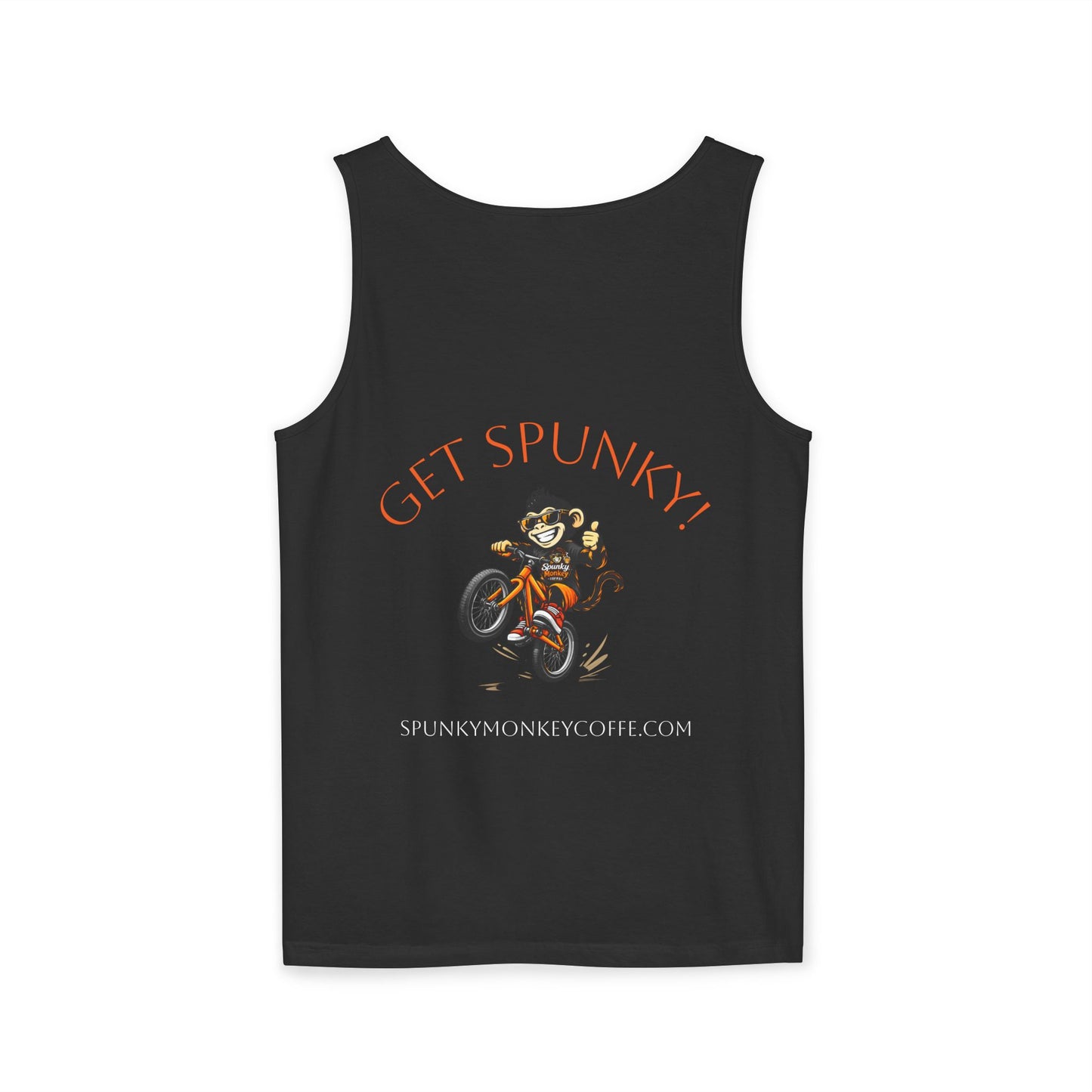 Spunky Monkey Coffee Logo Tank Top — "Get Spunky!" Retro Coffee Shop Graphic