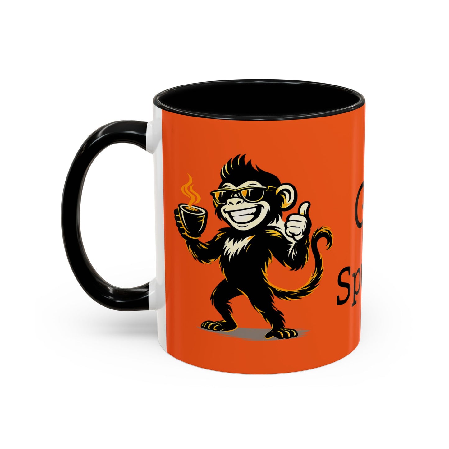 Get Spunky Coffee Mug — Fun Monkey Coffee Cup, Bold Orange Accent (11/15oz)