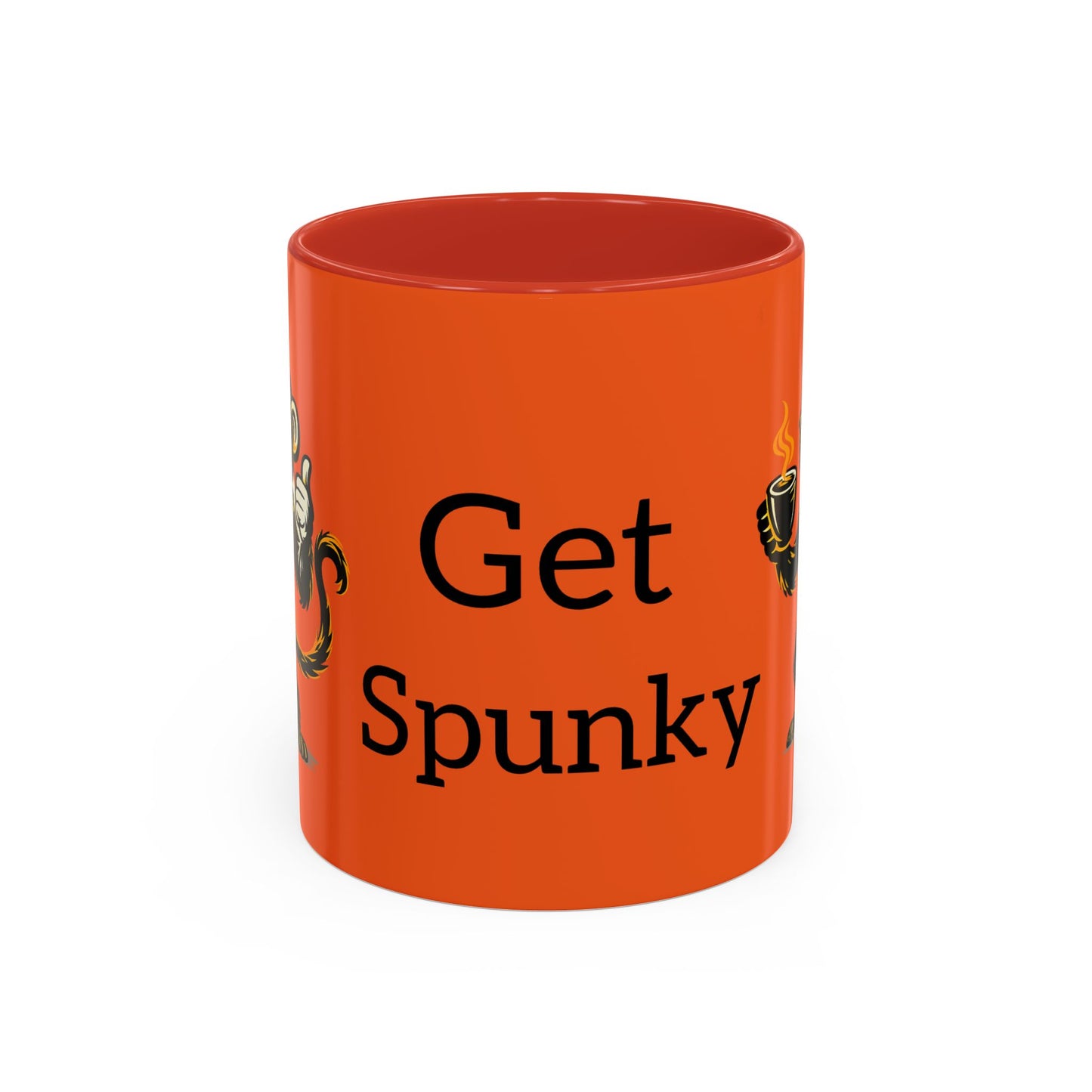 Get Spunky Coffee Mug — Fun Monkey Coffee Cup, Bold Orange Accent (11/15oz)