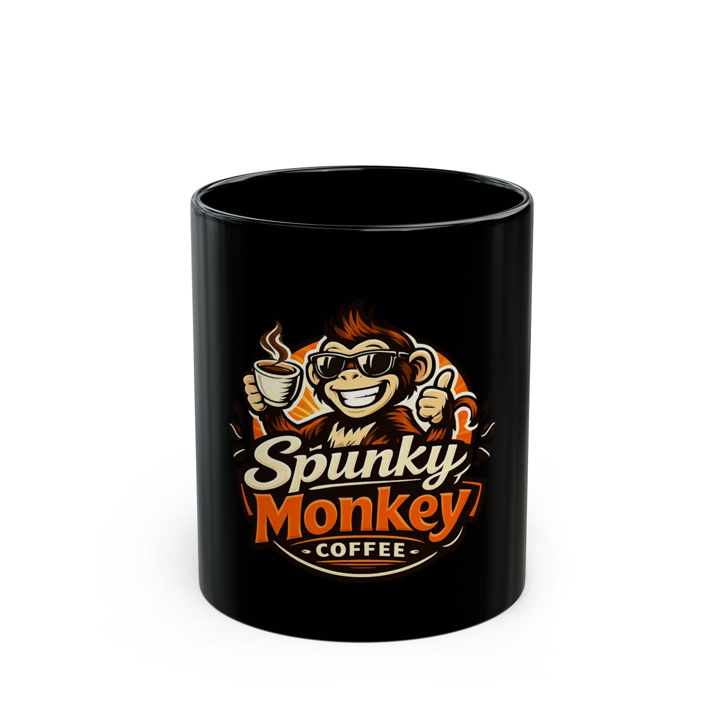 Spunky Monkey Coffee Black Mug — 11oz & 15oz Ceramic Coffee Cup