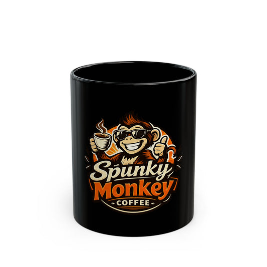 Spunky Monkey Coffee Black Mug — 11oz & 15oz Ceramic Coffee Cup