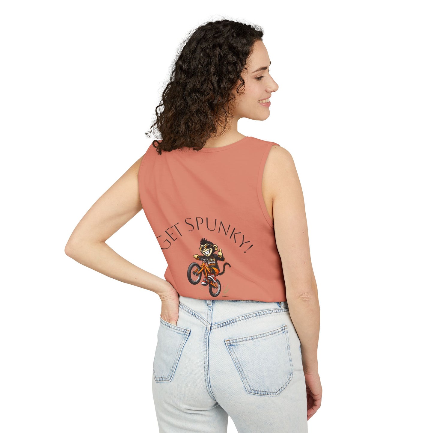 Spunky Monkey Coffee Logo Tank Top — "Get Spunky!" Retro Coffee Shop Graphic