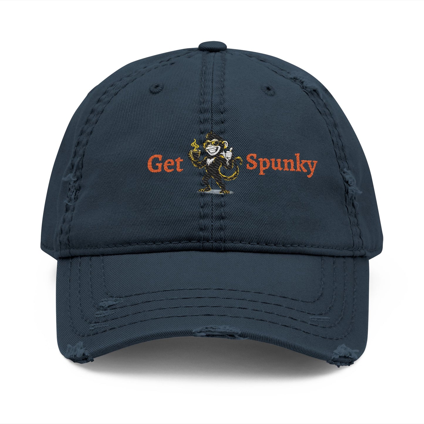 Spunky Monkey Embroidered Distressed Dad Hat