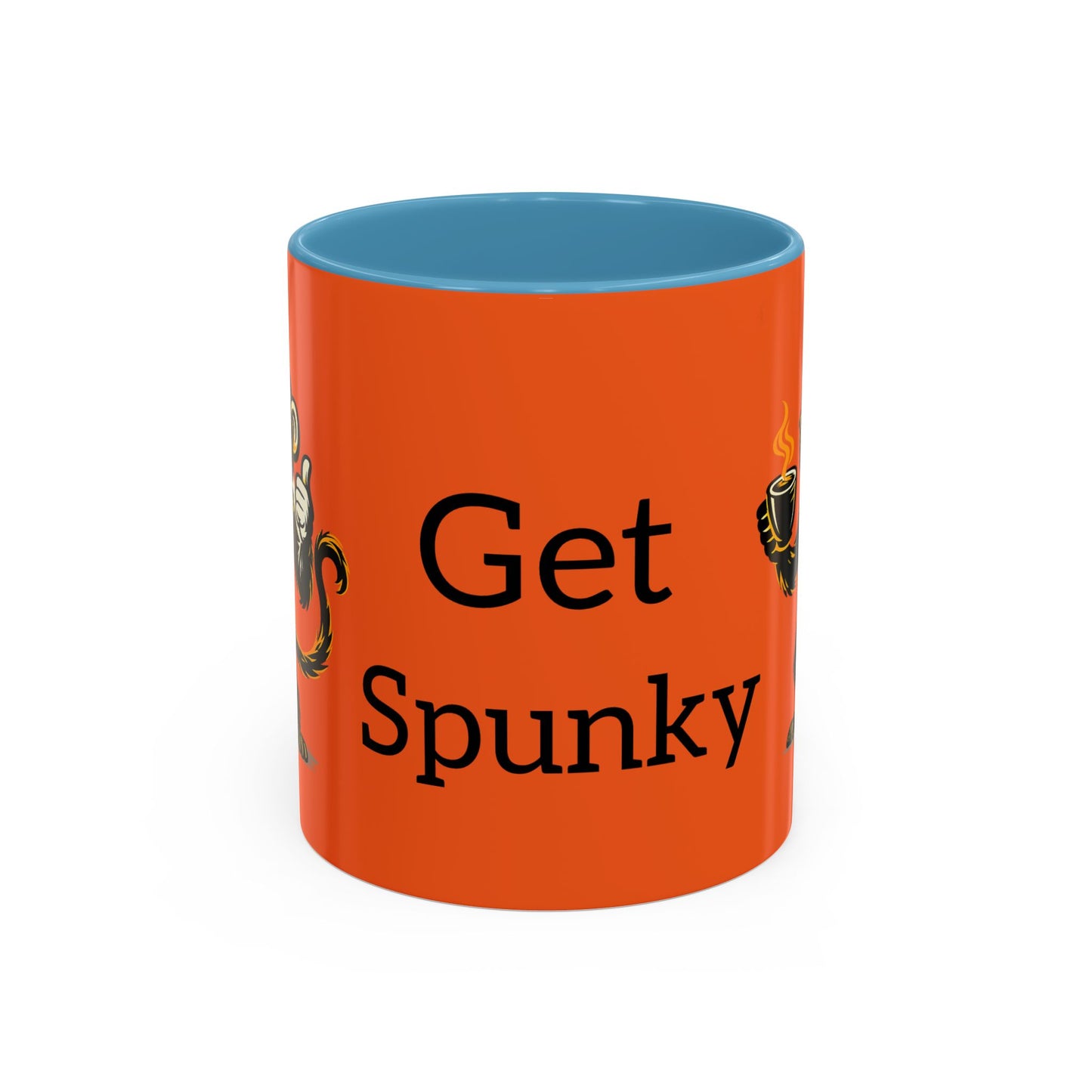 Get Spunky Coffee Mug — Fun Monkey Coffee Cup, Bold Orange Accent (11/15oz)