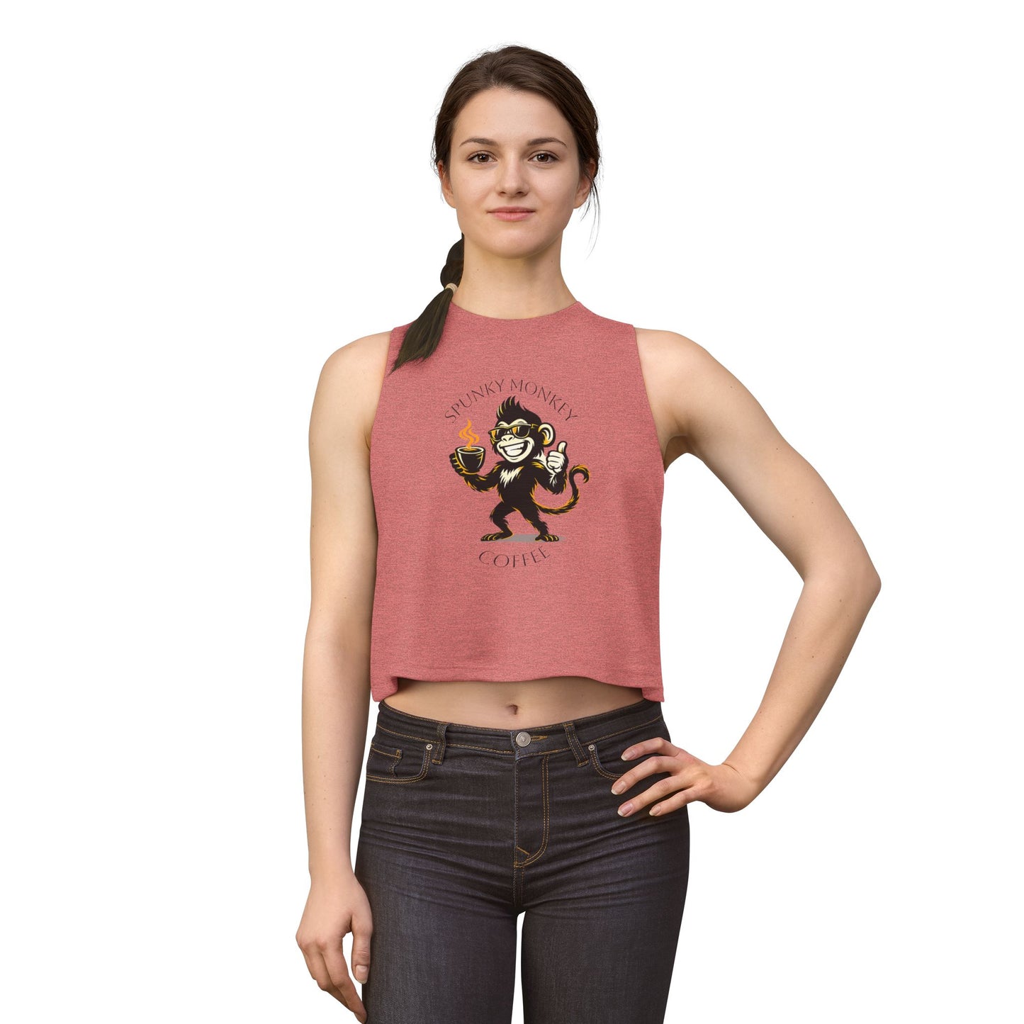 Spunky Monkey Coffee Crop Top — 'Spunky Monkey Coffee' Vintage Cafe Graphic