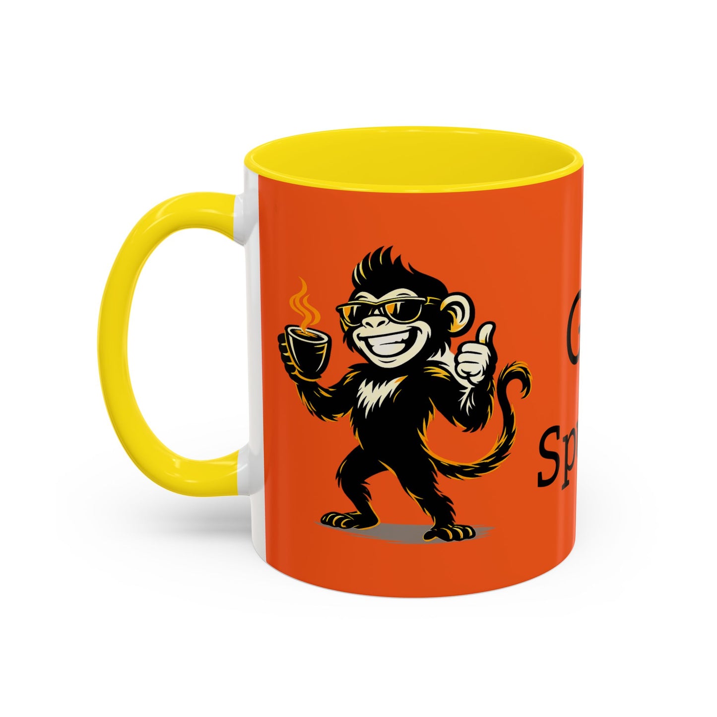 Get Spunky Coffee Mug — Fun Monkey Coffee Cup, Bold Orange Accent (11/15oz)