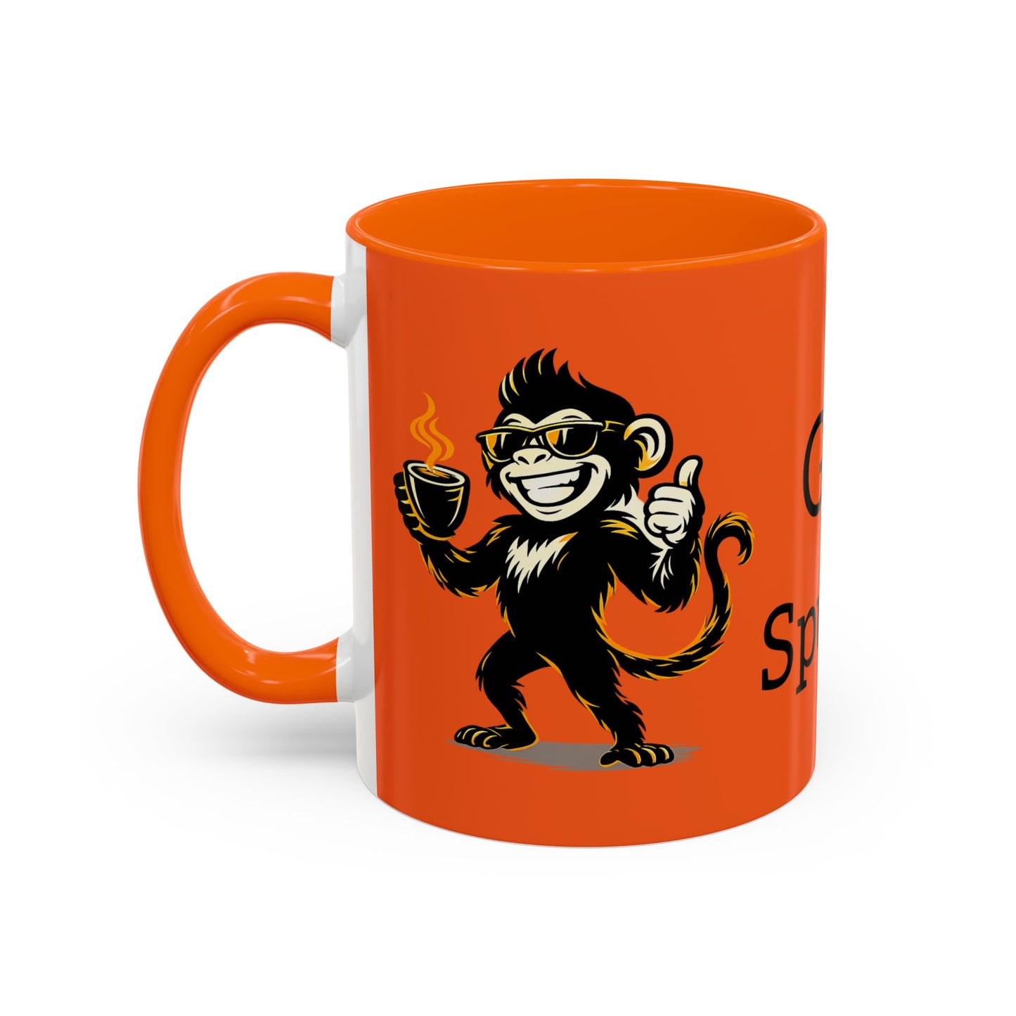 Get Spunky Coffee Mug — Fun Monkey Coffee Cup, Bold Orange Accent (11/15oz)