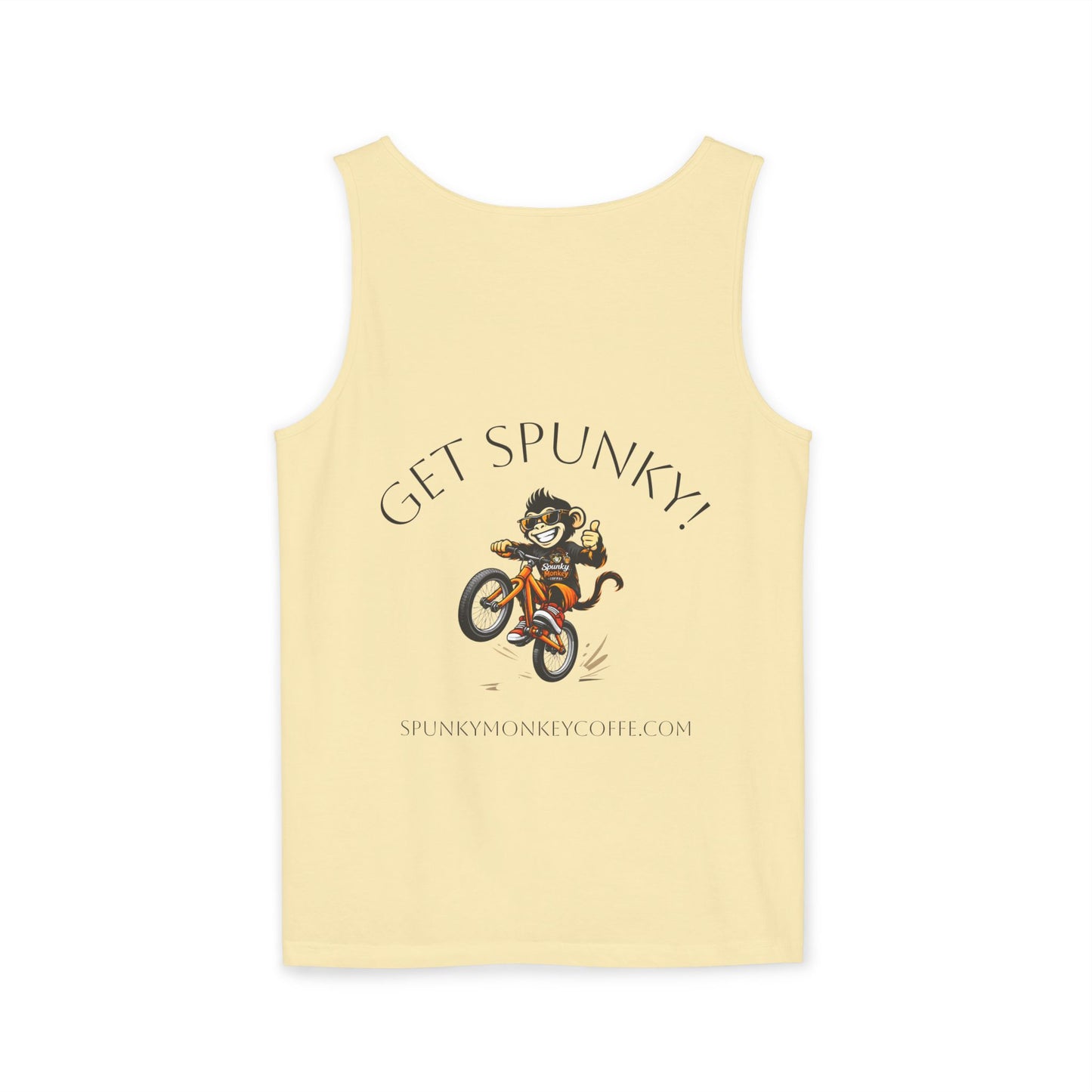 Spunky Monkey Coffee Logo Tank Top — "Get Spunky!" Retro Coffee Shop Graphic