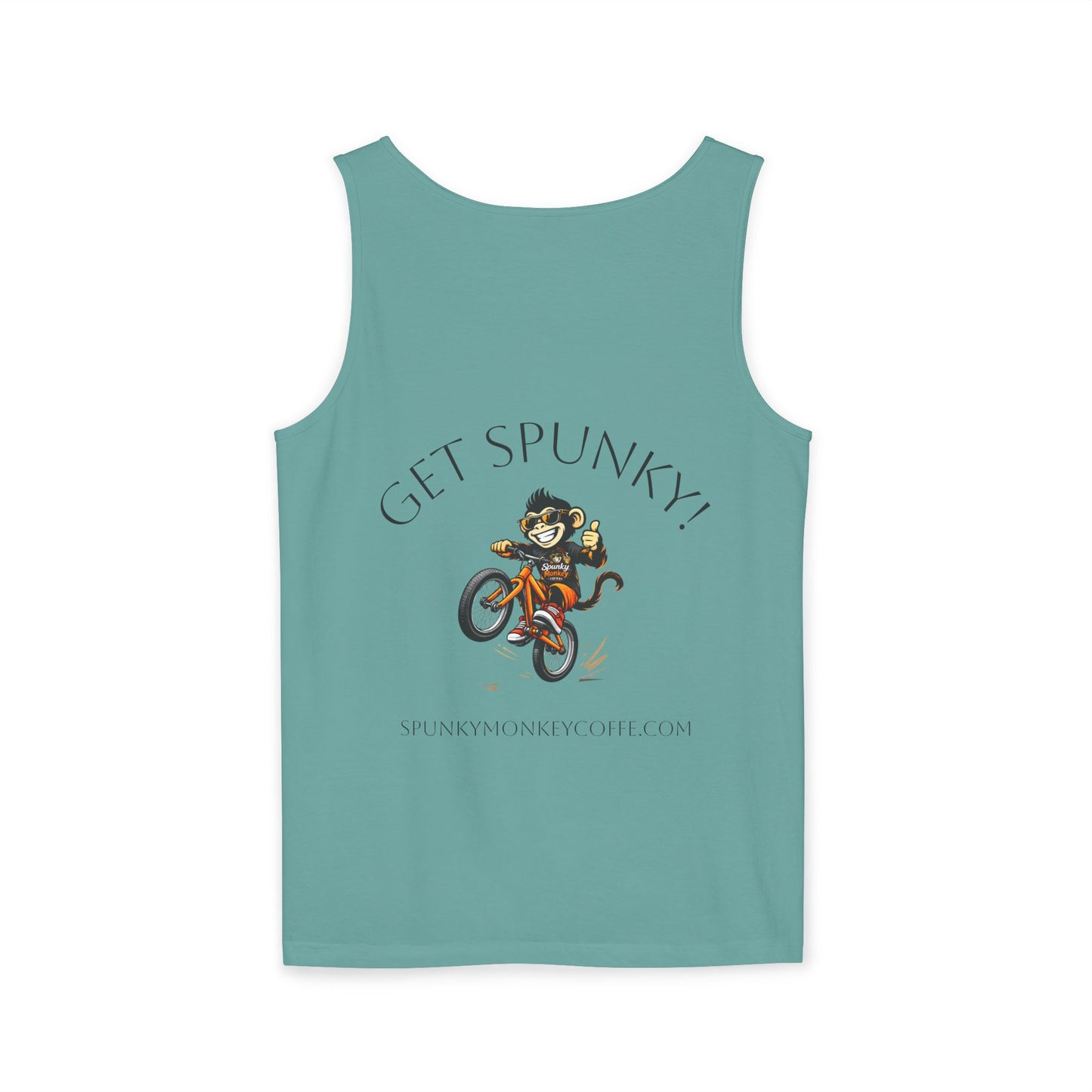 Spunky Monkey Coffee Logo Tank Top — "Get Spunky!" Retro Coffee Shop Graphic